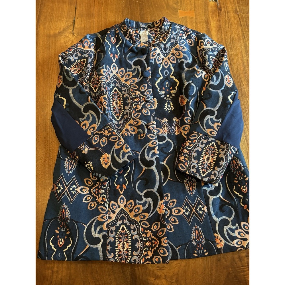 Chico's Sz 3 Petite XL Glam Sparkle Rich Woven Paisley Long Tunic Jacket Event
